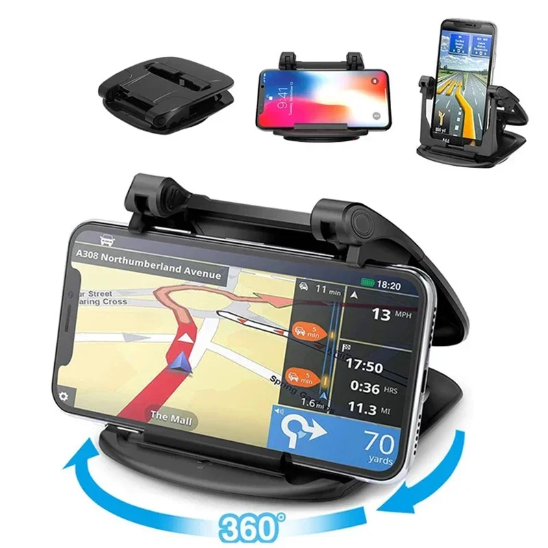 Suporte para telefone com painel montado em carro com 360 ° rotação, suporte para telefone com rodas horizontais e verticais, telefone GPS