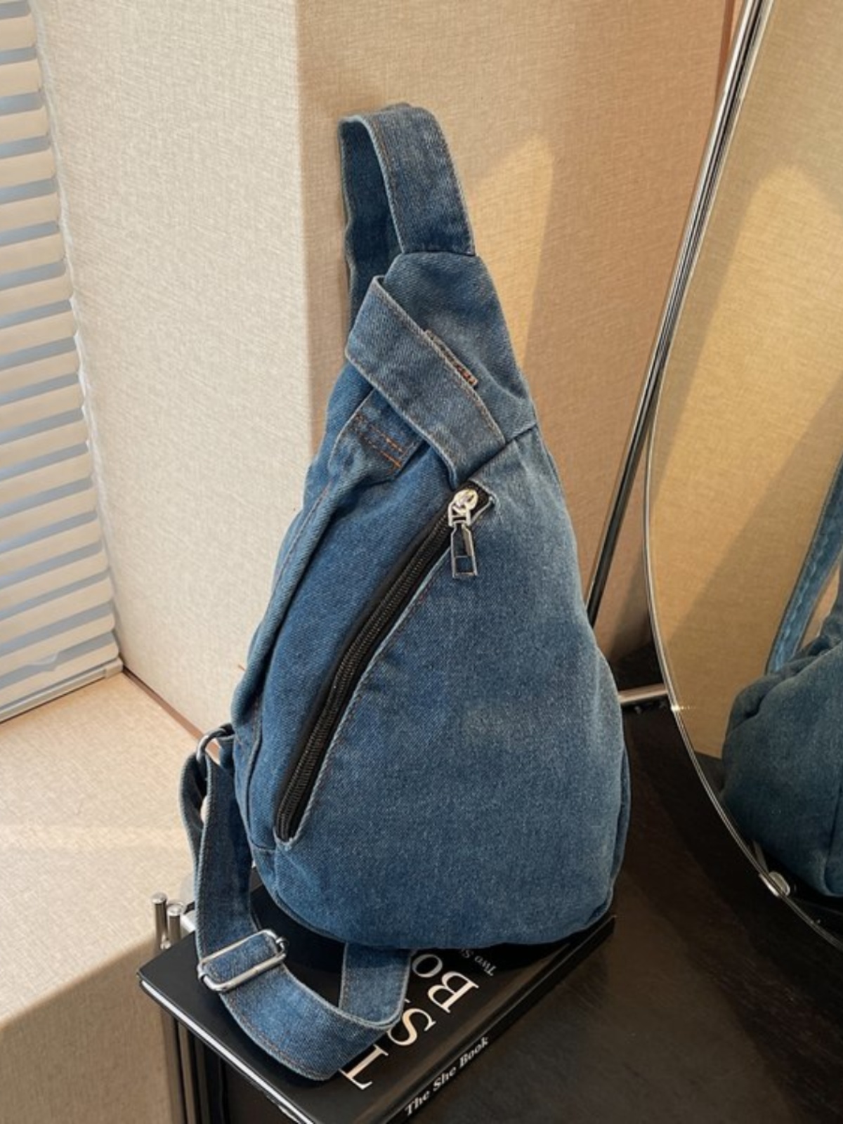 Bolsa Transversal de Lona Jeans Retrô Estilo Casual Simples para Homens e Mulheres ande Capacidade Mochila Moderna de Ombro...