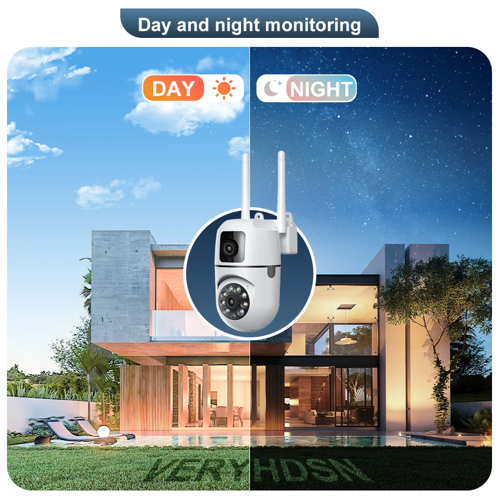 Telecamera di sorveglianza WiFi 4K 8MP PTZ Doppia lente Zoom digitale 4X AI Rilevamento umano Telecamera IP di sorveglianza CCTV per visione notturna esterna