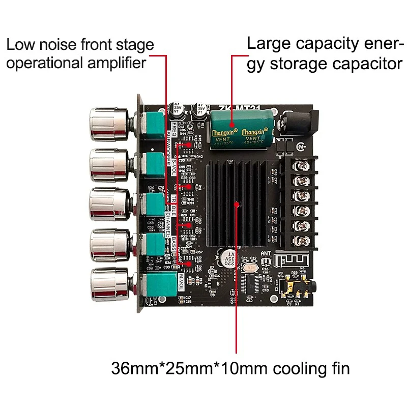 ZK-MT21 2*50W+100W Bluetooth 5.0 Power Subwoofer Amplifier Board 2.1 Channel Class D Home Theater Audio Stereo Equalizer Amp