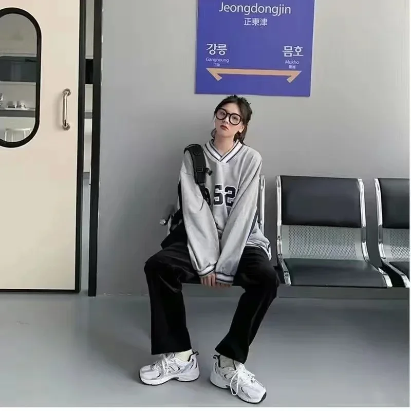 ฤดูใบไม้ผลิและฤดูใบไม้ร่วงสีชมพู Corduroy กางเกงผู้หญิงสบายๆขากว้างกางเกงหญิงสูงเอวตรงหลวม Super Hot Dropshipping