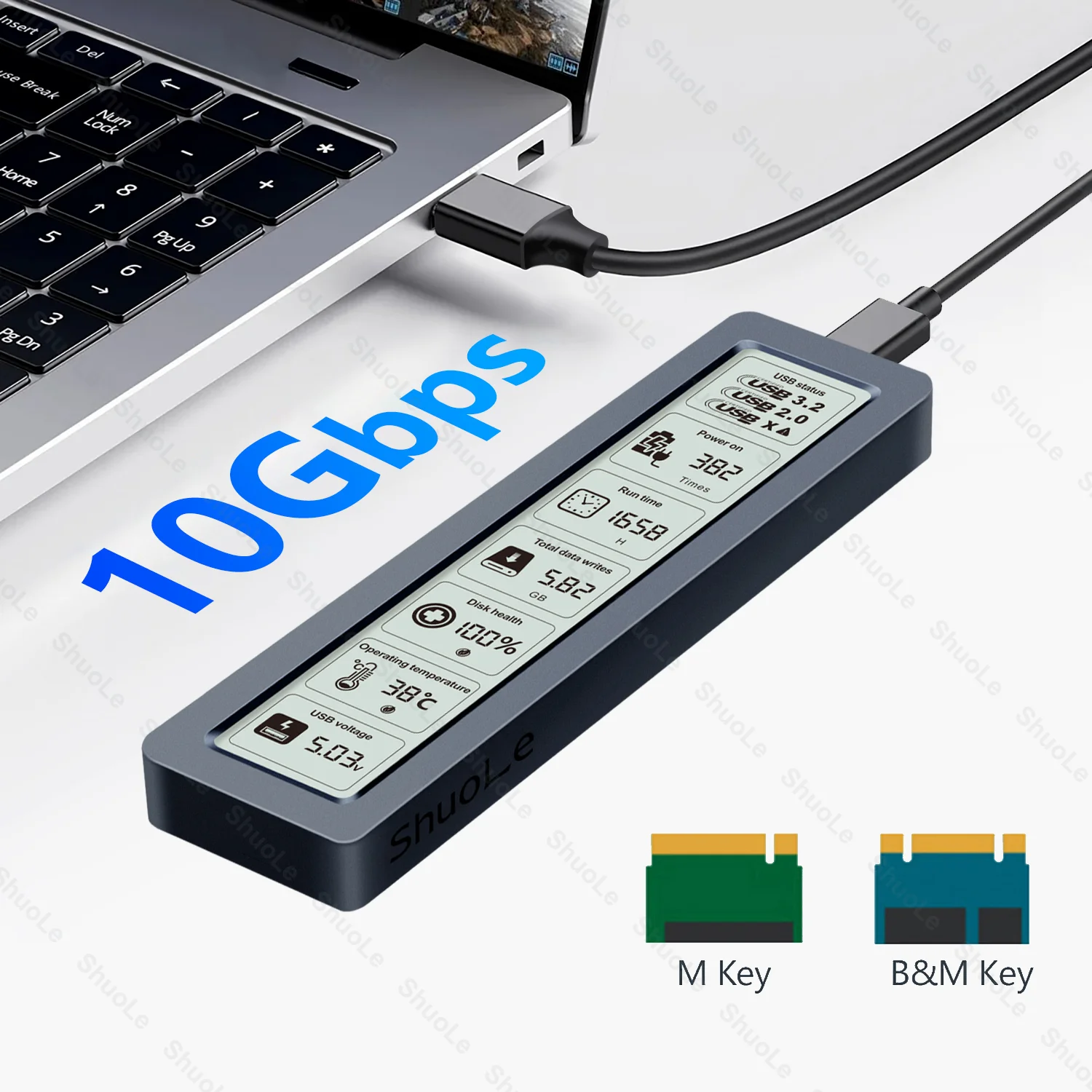 M.2 NVMe SATA SSD Enclosure Visual Smart SSD Case USB 3.2 Gen 2 10Gbps NVMe PCI-E 20Gpbs