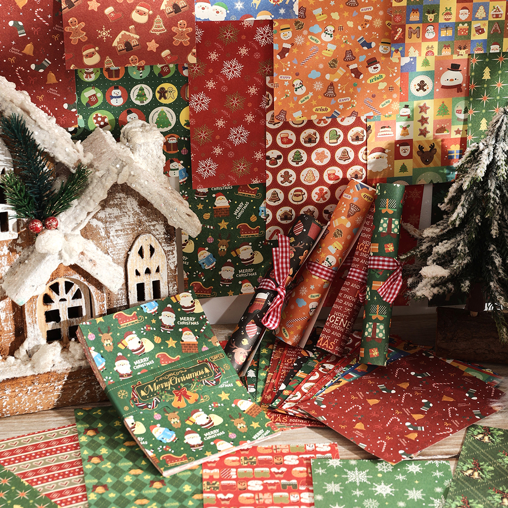 50 sheets Vintage Christmas Scrapbook Paper Non-sticky Large Size Creative Christmas Tree Background Decoration Material Paper