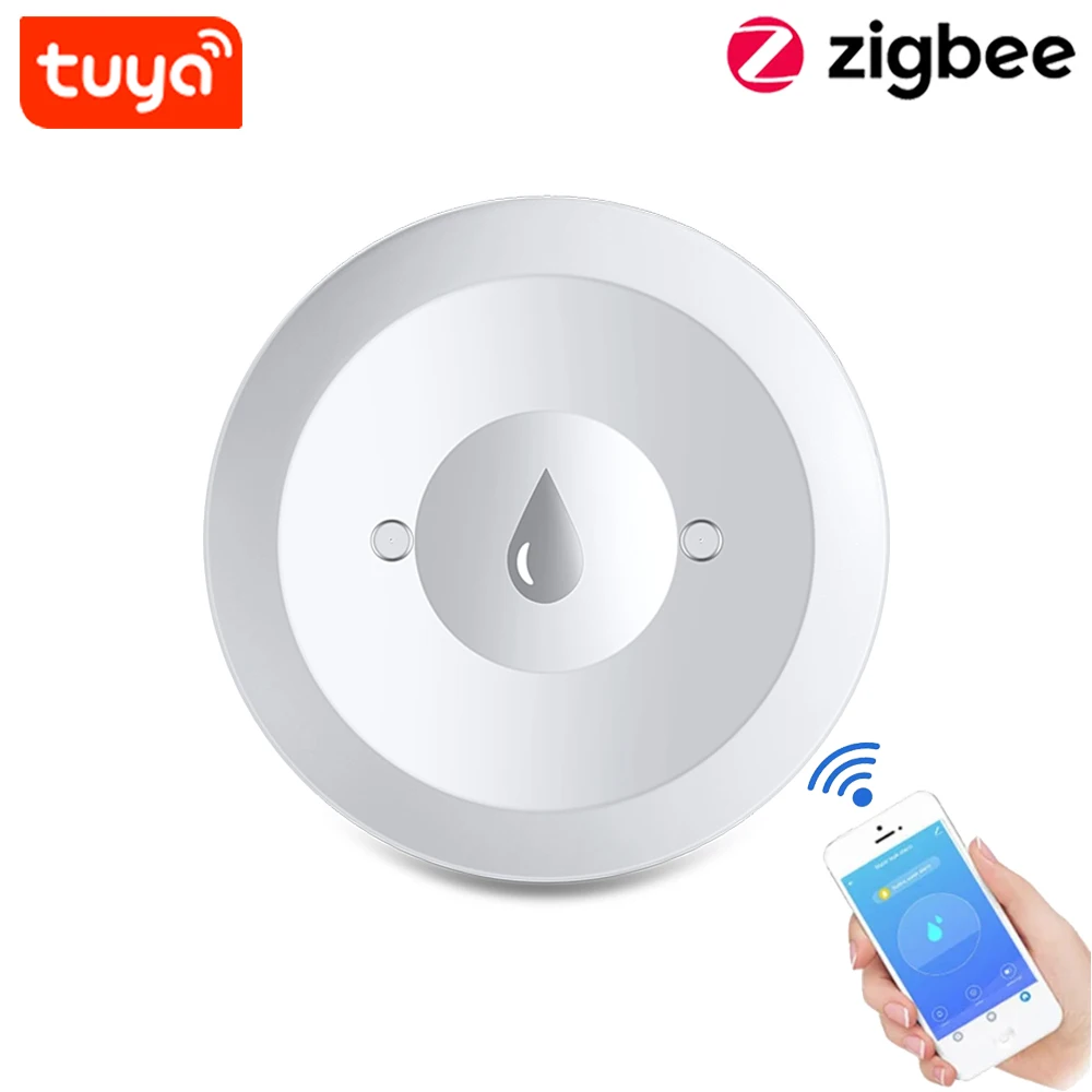 Sensor de agua Tuya Zigbee, Detector de fugas de inundación, monitoreo remoto por aplicación para cocina/baño, soporte para asistente doméstico Zigbee