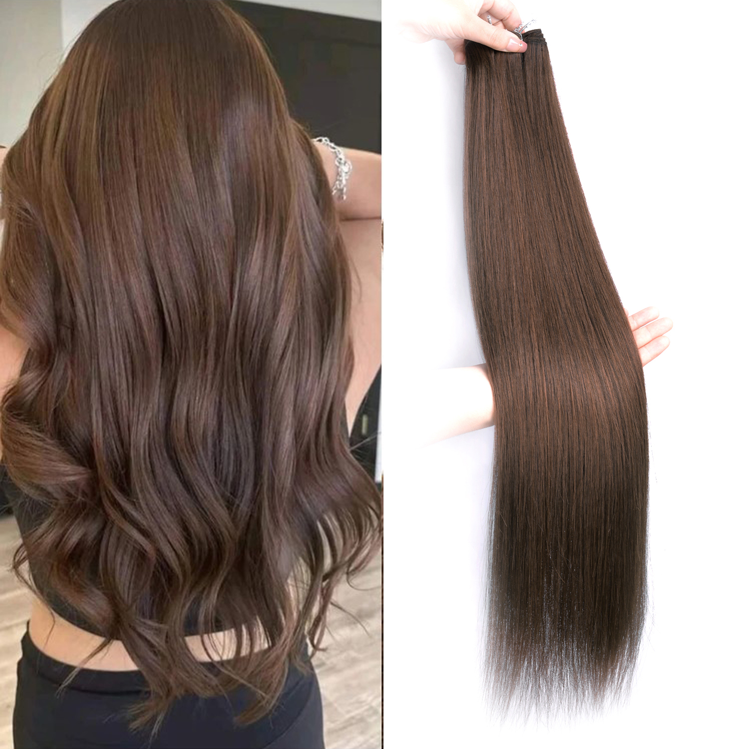 ตรงต่อผมสังเคราะห์ผม Ombre เรียบทอผ้า 26 นิ้วสีน้ําตาลสังเคราะห์ตรงผมรวมกลุ่ม Full To End