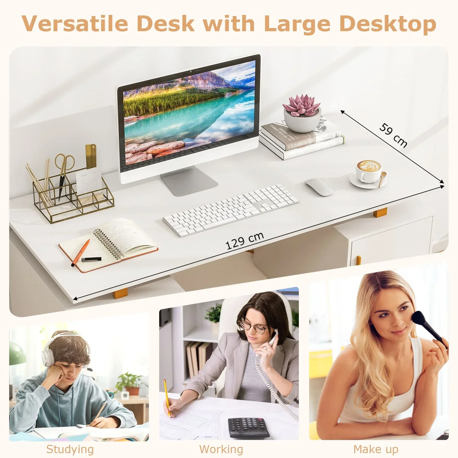 Computer Desk Home Office Desk with Floating Desktop-White