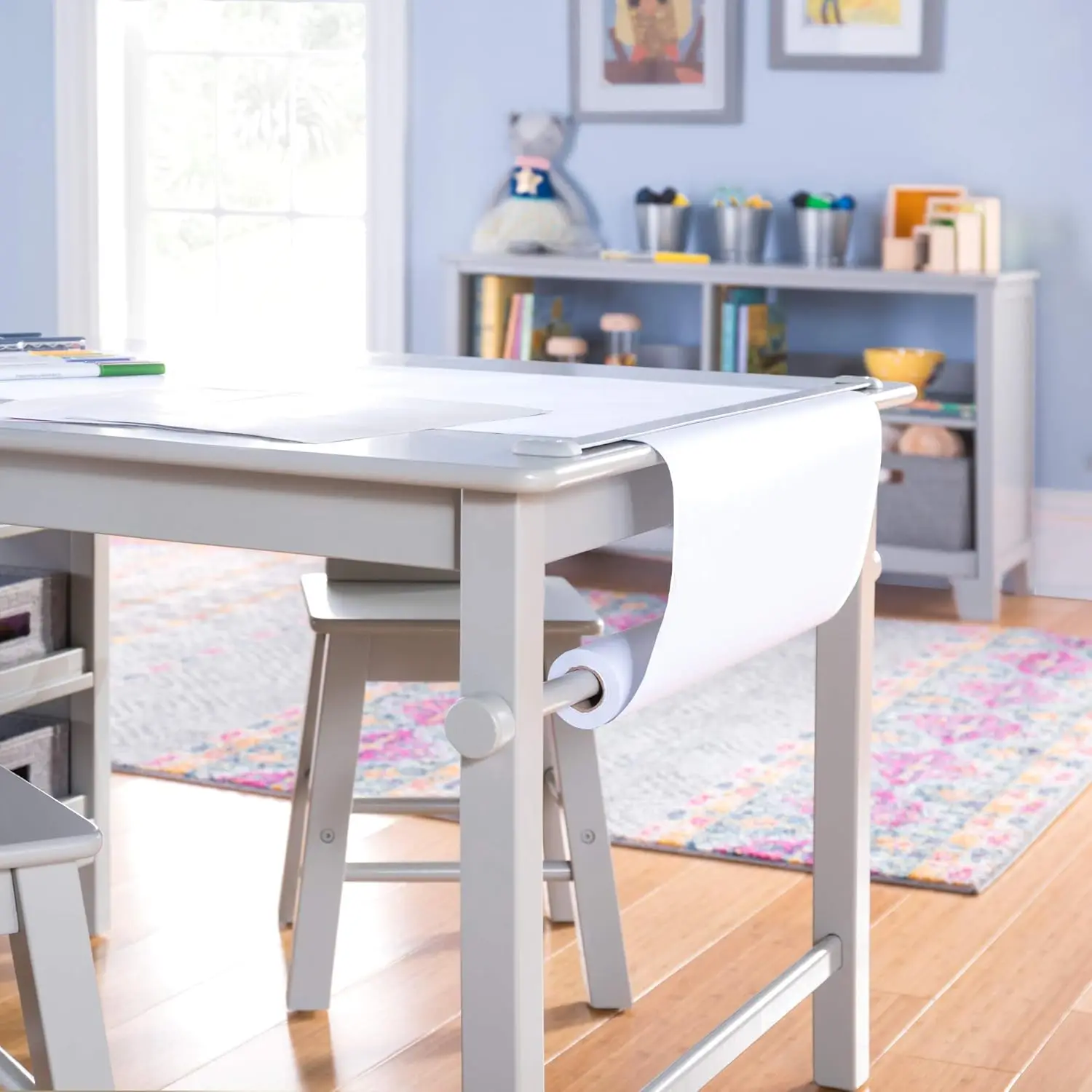 Kids' Art Table and Chairs Set - Gray: Wooden Kids Play Table for Arts and Crafts | Coloring Desk for Kids with Storage Bins and