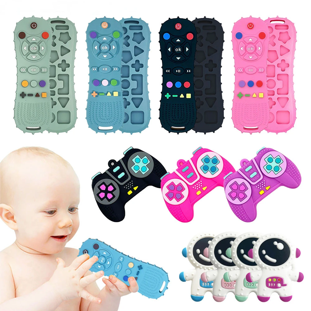Mordedor de silicona Montessori para bebé, juguetes educativos para la dentición con forma de Control remoto para niños y niñas, regalo de Navidad