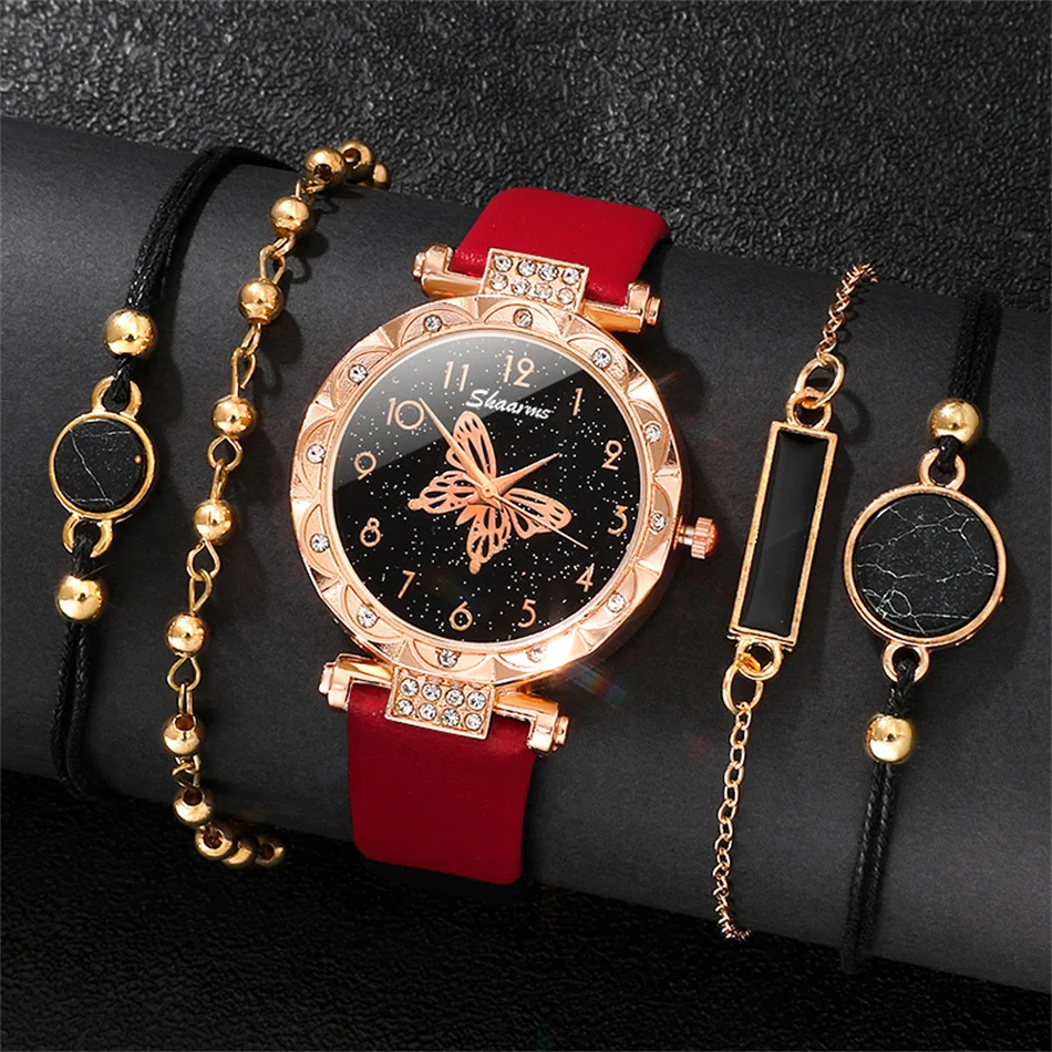 Reloj de pulsera de cuarzo con esfera redonda de cielo estrellado simple para mujer