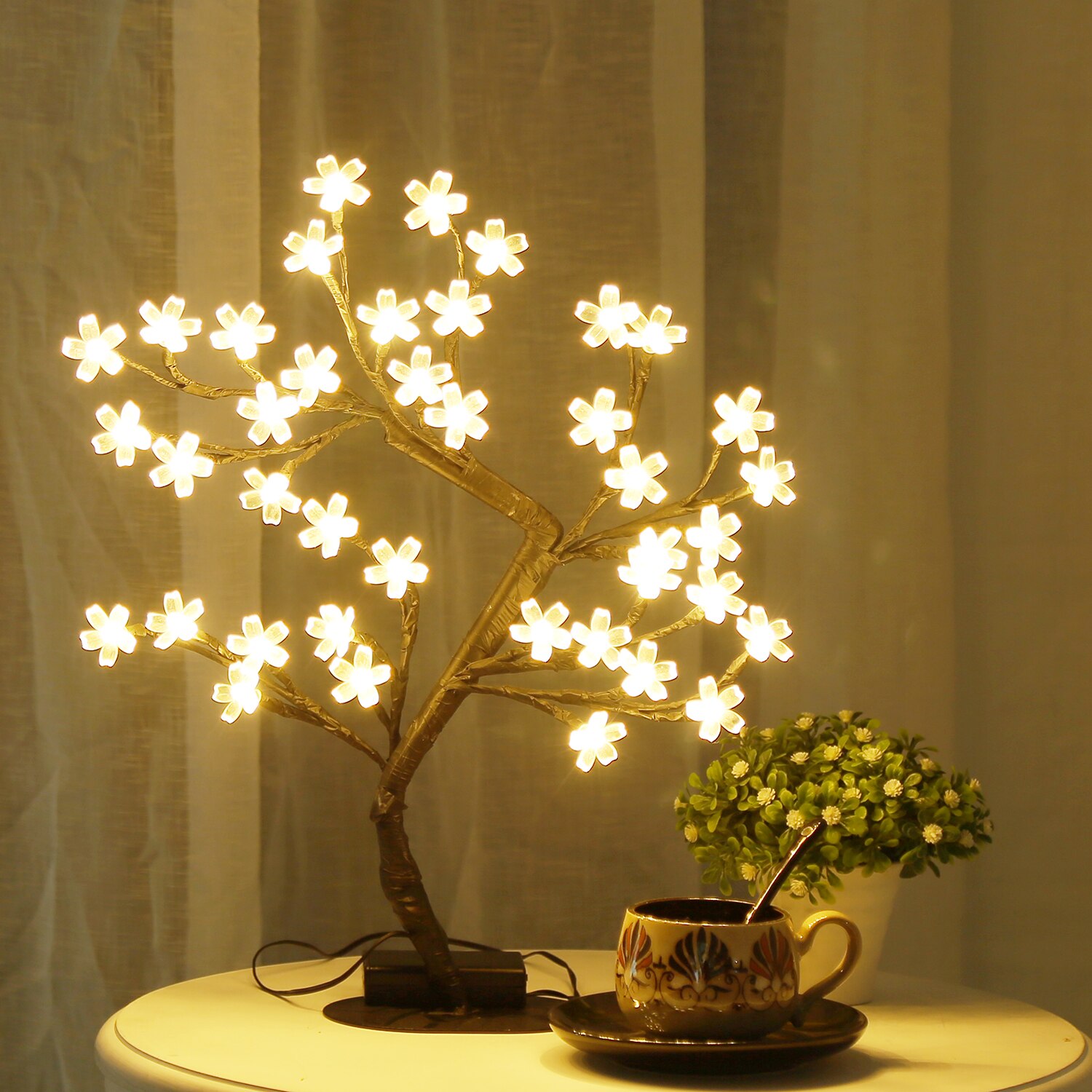 Drzewo kwitnącej wiśni światło, 17-calowy 40-calowy podświetlany blat sztuczny kwiat lampa drzewo Bonsai zasilany USB prezenty do wystroju domu