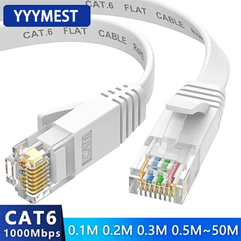 Câble réseau Ethernet plat blanc haute vitesse CAT6 plat LAN RJ45 1000Mbps 0.5M 1M 1.5M 2M 3M 5M 10M 30M cordon pour ordinateur portable