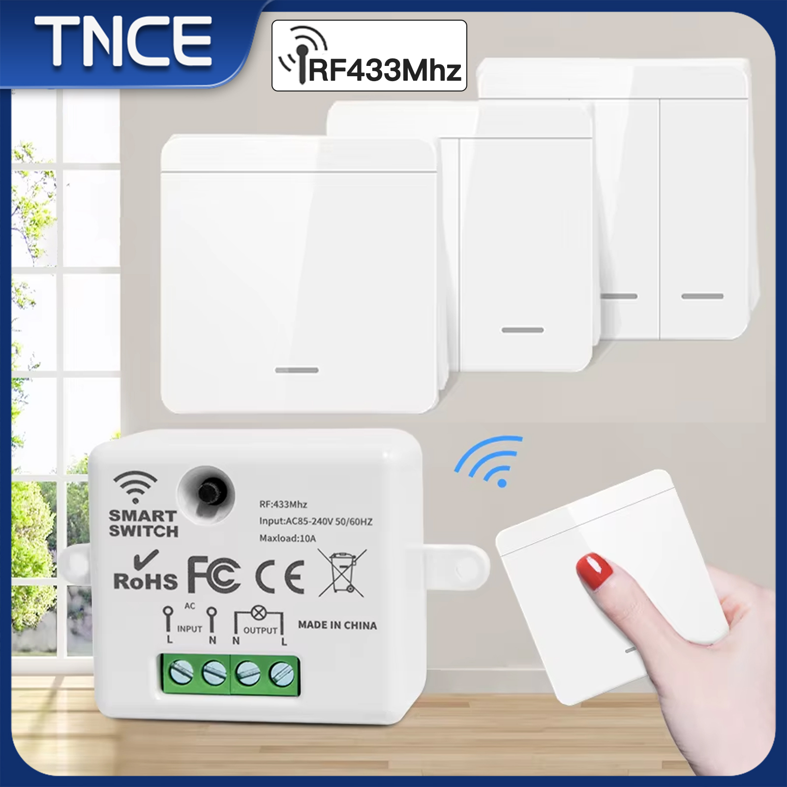 TNCE draadloze lichtschakelaar RF433 relaisontvanger, 433Mhz mini-afstandsbediening, 1/2/3Gang muurzenderonderbreker, led-lampventilator
