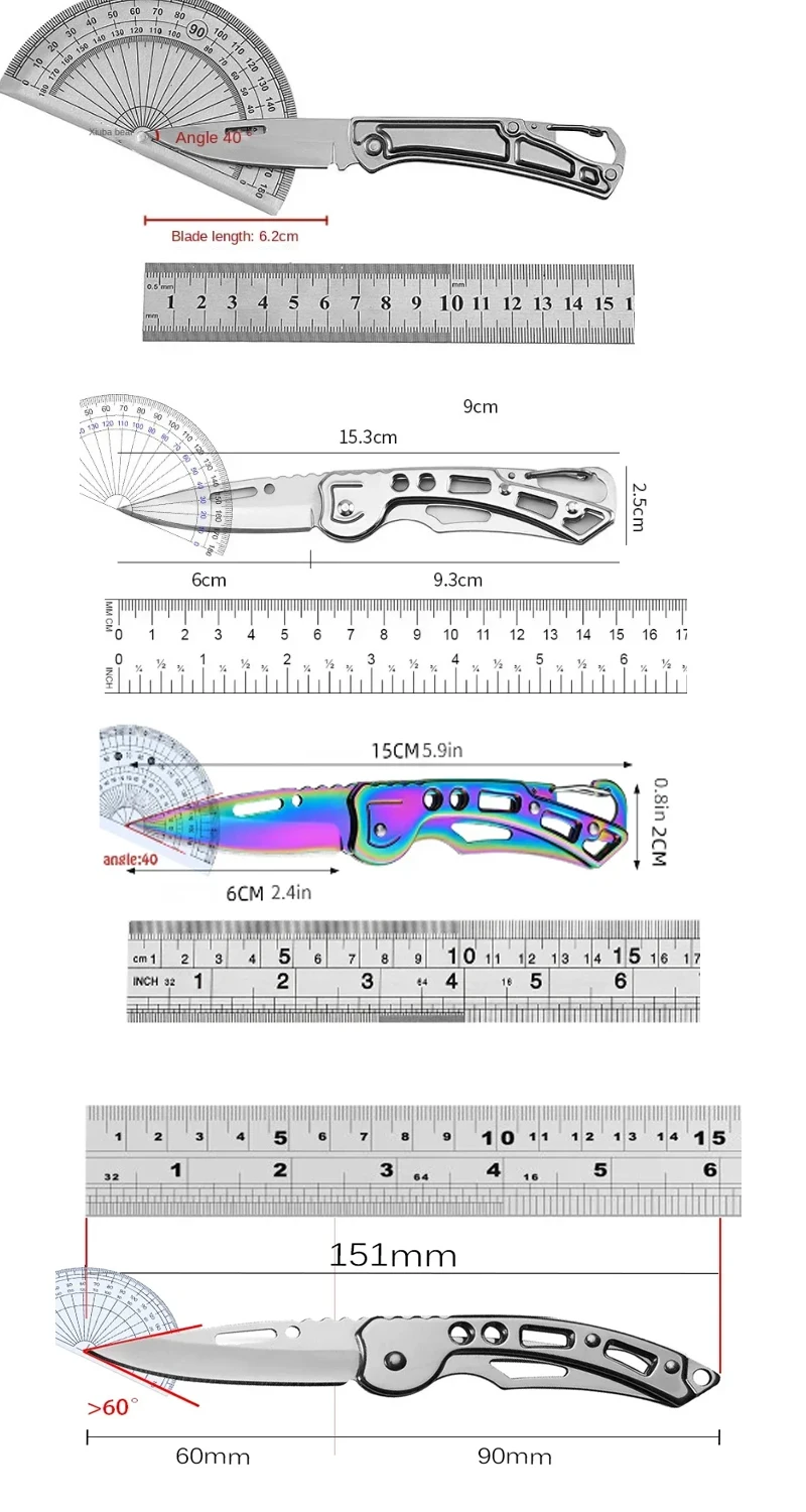 Edelstahl Klappmesser mit Schlüsselanhänger Taschenmesser Mehrzweck Obst Schneiden Fleisch Hackmesser Schneiden DIY Hobby Messer