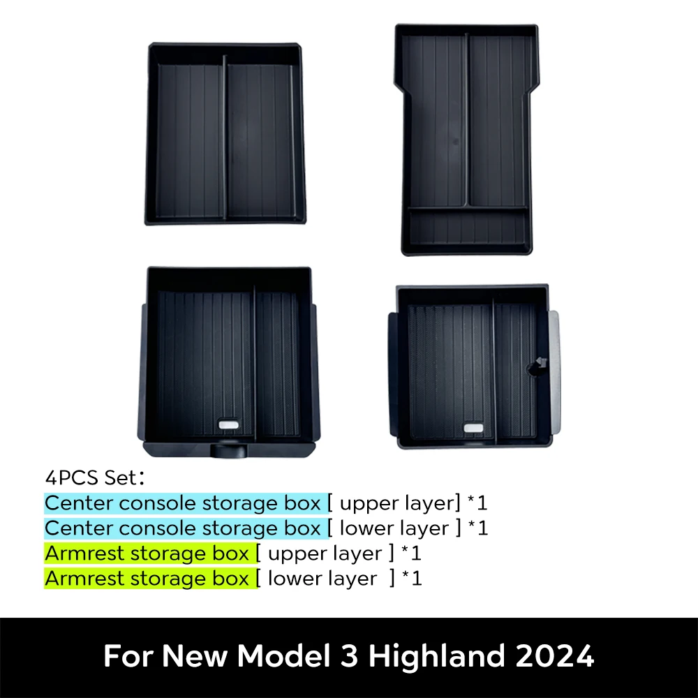 Dla Tesla New Model 3 HIGHLAND 2024 2025 Schowek na podłokietnik konsoli środkowej Górny i dolny Flokowane akcesoria Nowe