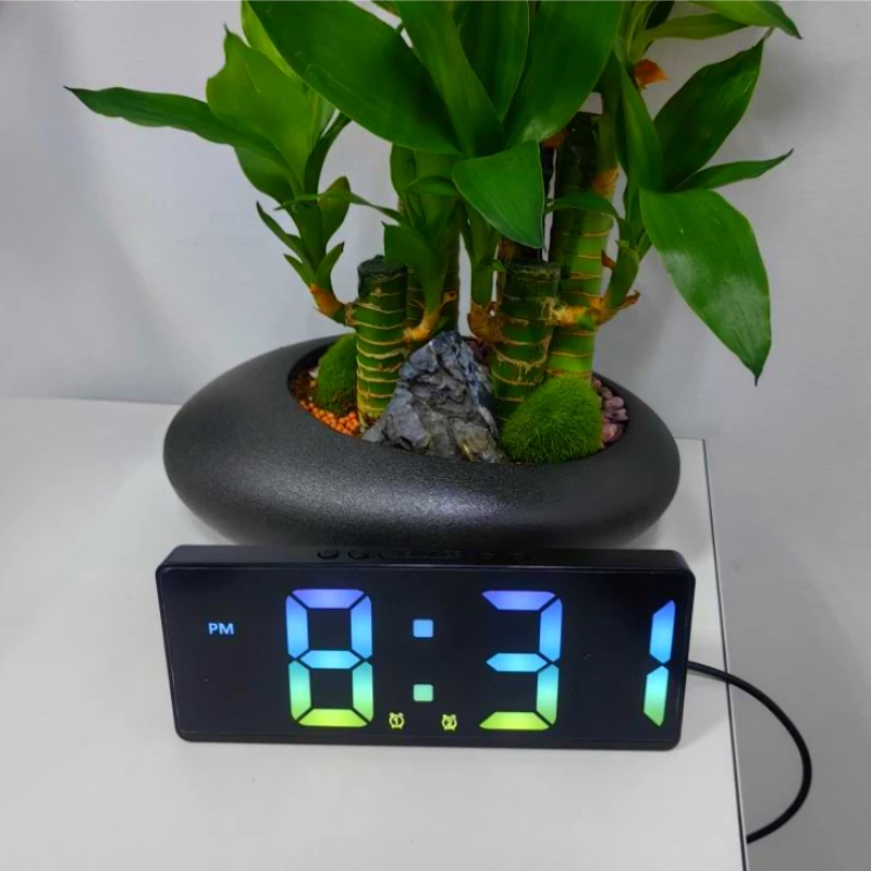 Reloj despertador Digital con Control por voz, repetición de temperatura, modo nocturno, reloj de mesa de escritorio, función antidisturbios de 12/24H, relojes LED