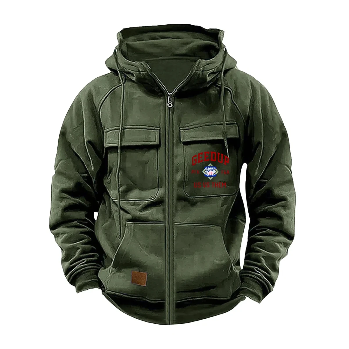 Jersey con capucha y cremallera de Color sólido para hombre, suéter informal holgado estilo callejero con múltiples bolsillos, abrigo deportivo con capucha, otoño