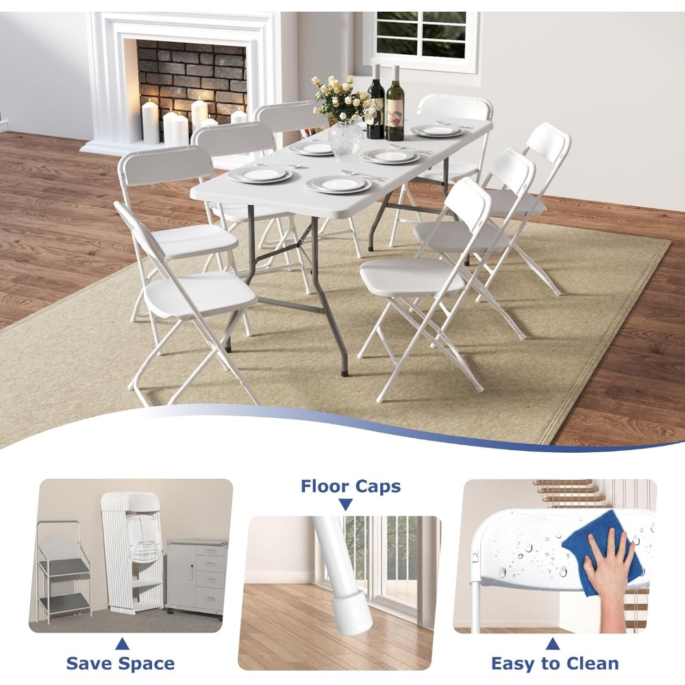 20 Pack White Folding Chairs, Plastic Folding Chairs Outdoor Indoor, 350lb Capacity,Portable Event Chair, Lightweight Folding Ch