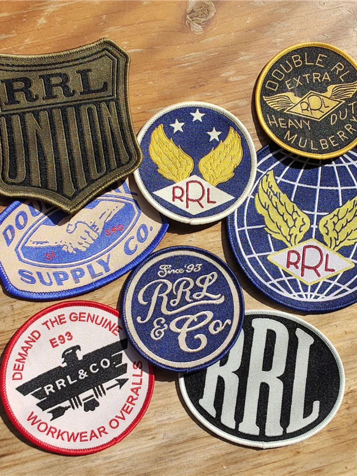 Emblema Bordado RRL Double RL , Patch de Tecido com Adesivo, 8 Estilos com Fundo Adesivo, Acórios Têxteis
