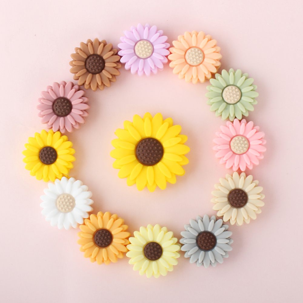 5/10 Uds. Cuentas de silicona de Margarita para bebé, mordedor bonito, juguetes para la dentición, cuentas focales, Clips para chupete, accesorios para el cuidado de recién nacidos, libre de BPA