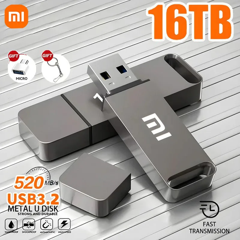 Xiaomi Original Pen Drive 16TB USB 3.2 Flash Drive High-Speed Pen Drive Type-C Metal USB Memory For Computer Storage Devices2025