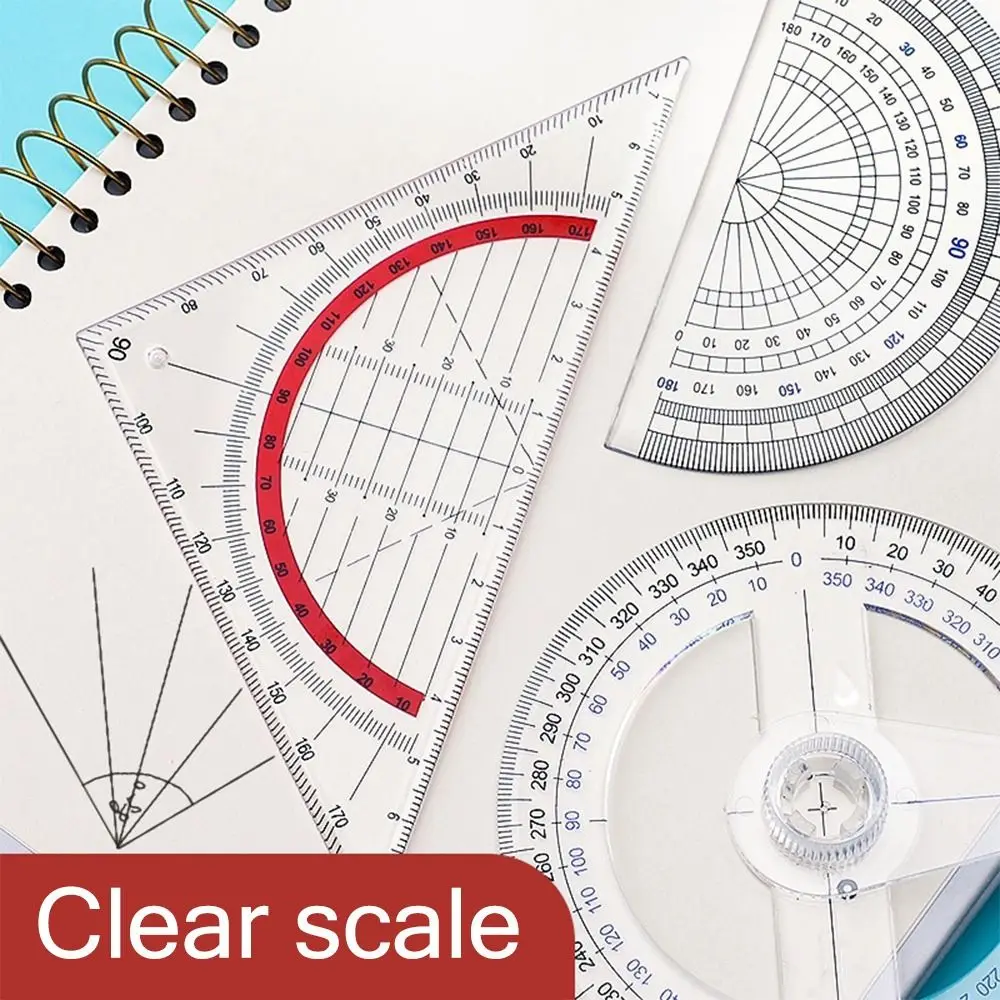 Transparent 180/360 Degree Protractor Creative Triangle/Half Round Plastic Angles Measuring Ruler for Geometry Drawing Design