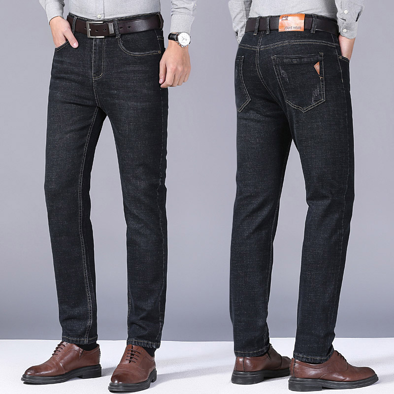 2024 nuevos pantalones vaqueros ajustados elásticos informales de estilo clásico para hombre, pantalones vaqueros de marca para hombre, pantalones vaqueros de negocios de moda negros y azules