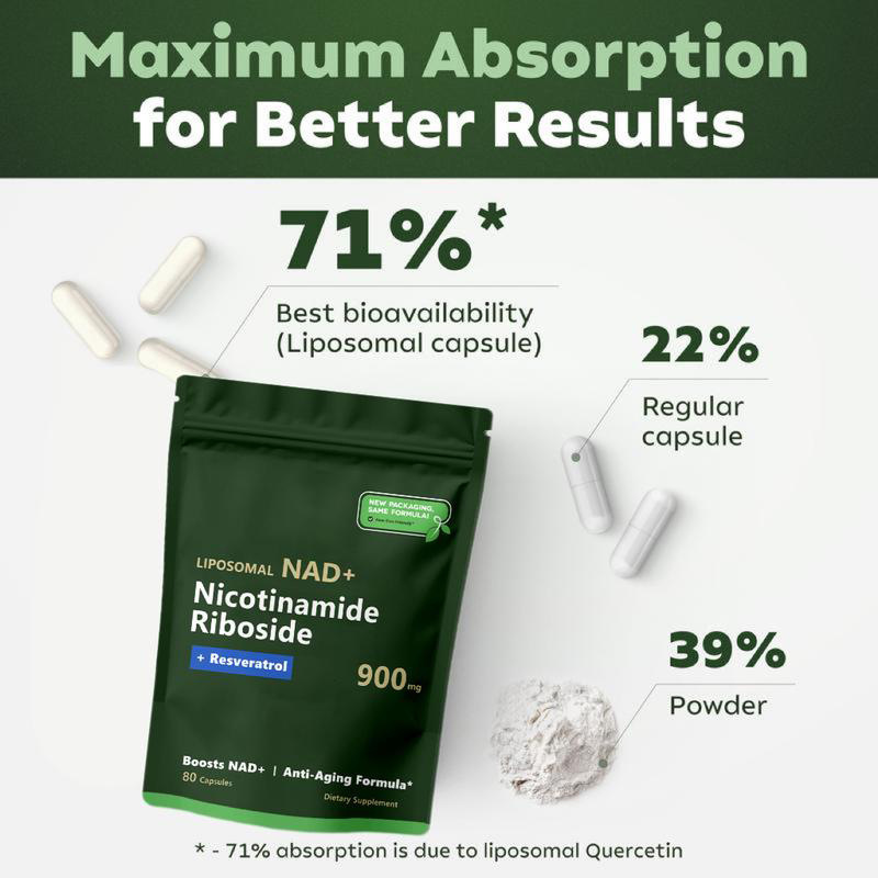 Resveratrol, Quercetin, NAD Nicotinamida Nucleosida - Suplemento NAD de alta pureza, 80 cápsulas, vegetariano