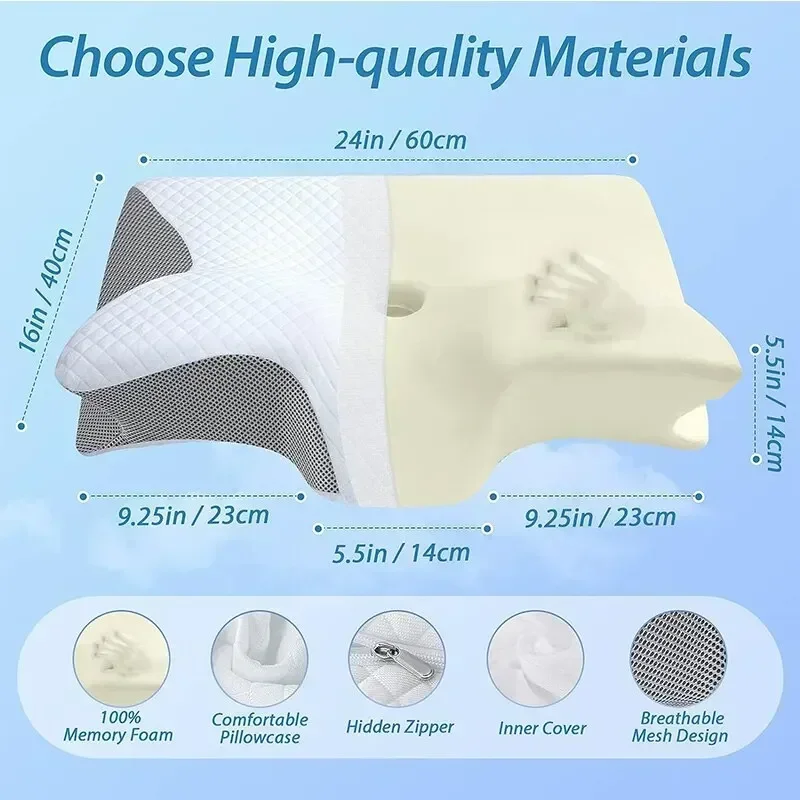 Almohada Cervical de espuma viscoelástica, almohada ortopédica de contorno ergonómico 2 en 1 para almohadas de soporte para el dolor de cuello, reemplazo de funda de almohada, 1 ud.