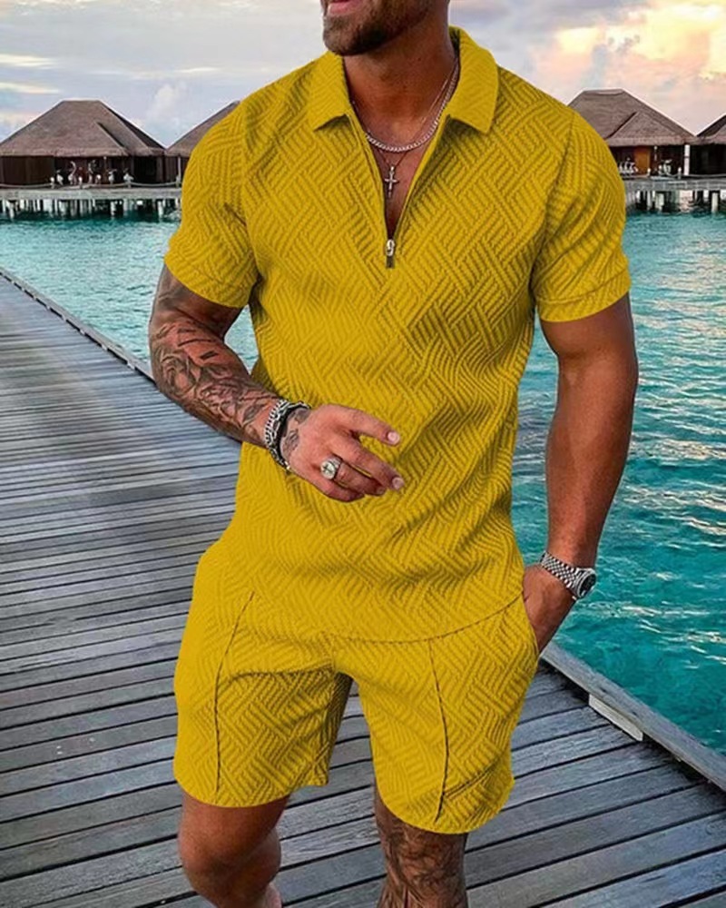 Conjunto de camisa POLO a rayas de lujo, informal, a la moda, con solapa de verano, jersey de manga corta, tendencia deportiva, camiseta ajustada para hombre