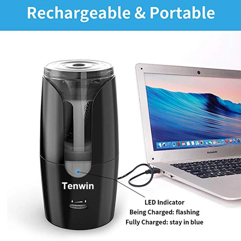 Sacapuntas eléctrico automático Tenwin para lápices de colores, afilado mecánico, suministros escolares de oficina, papelería, envío gratis