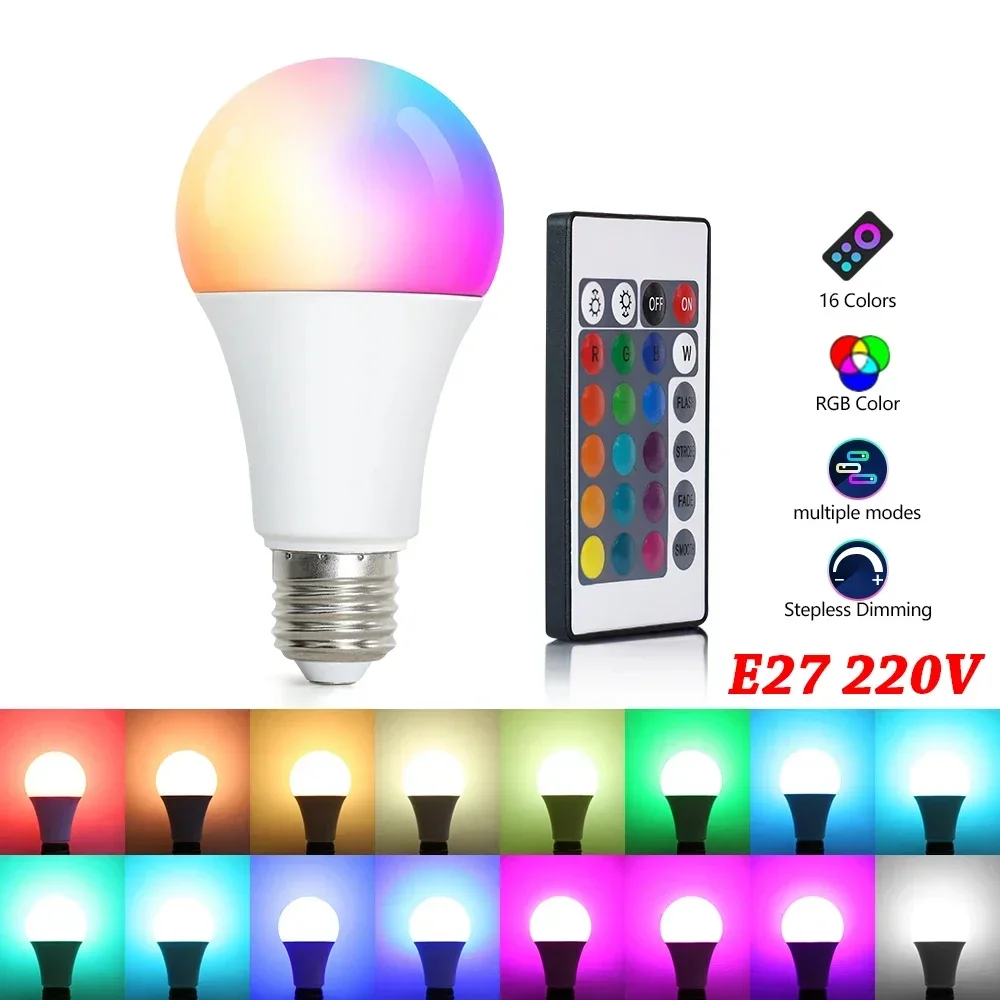 NEUE 16 Farben RGB-Birne LED Mehrfarbige Glühbirne E27-Sockel 220 V Haushaltsbeleuchtung Dimmbar 24 Tasten Fernbedienung Atmosphäre Neonlicht