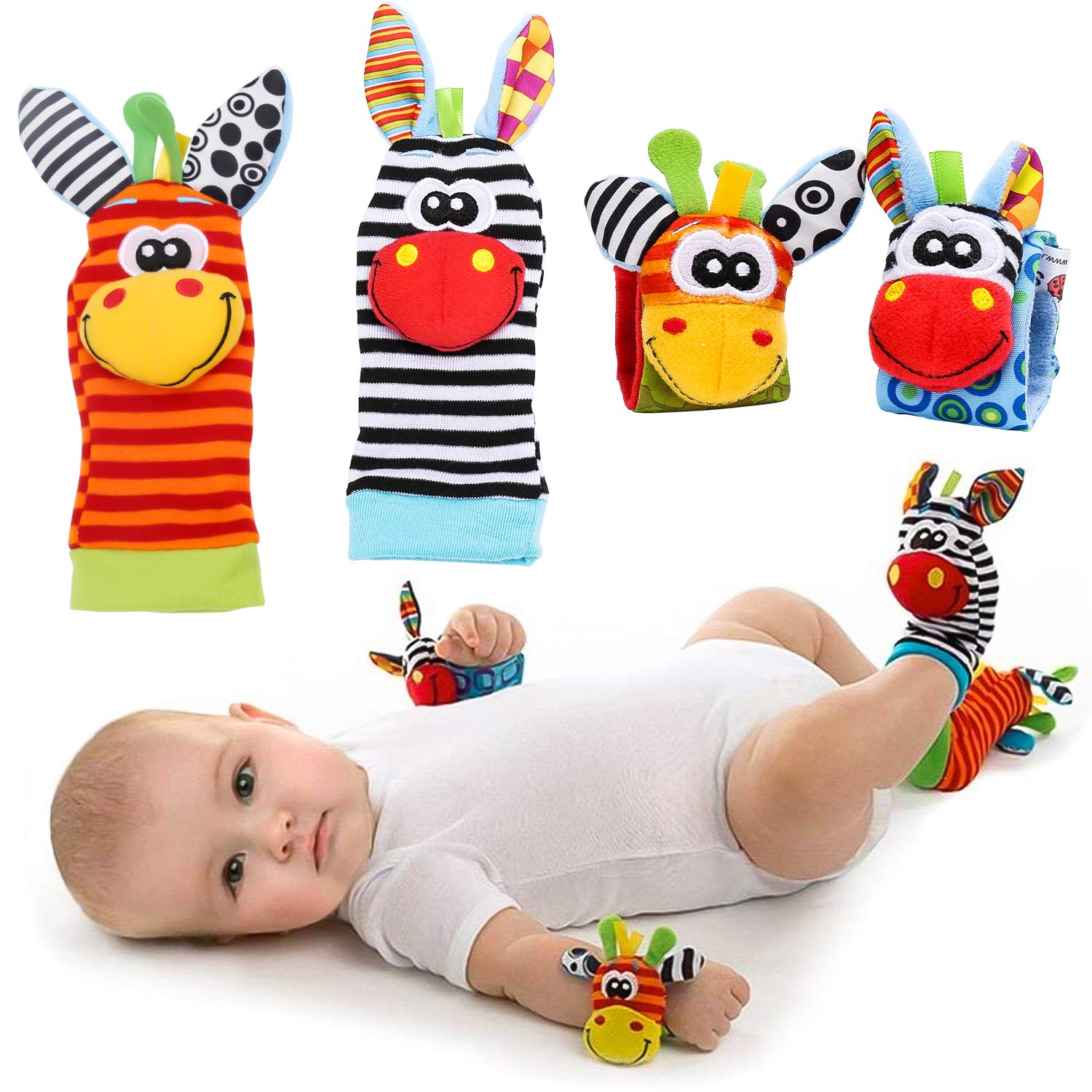 Baby Rattle Socks Toys For Newborn 0 12 Months Play Animal Socks Wrist Strap Rattle Infant Foot Socks Bug Babies Accessory