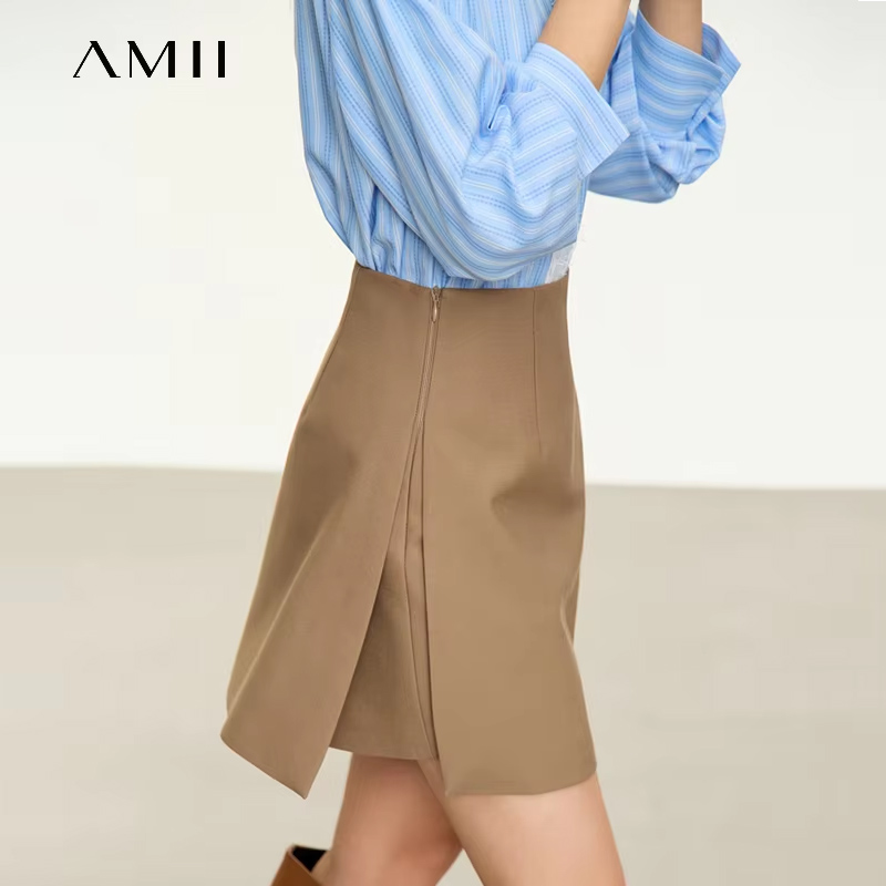 AMII Minimalism Casual Shorts Skirts Women High Rase 2024 Autumn New Fashion Commuter Lady Straight Blazer A-Line Skirt 12343035