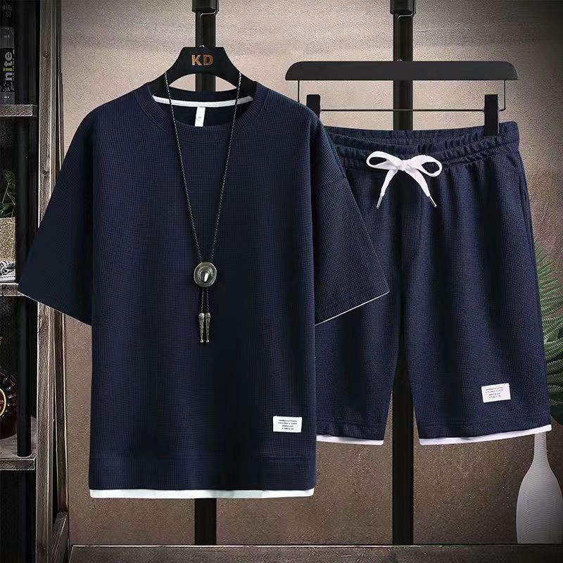 Рубашка и шорты, летняя модная спортивная одежда с эластичным поясом, мужские повседневные комплекты, мужские Модные шорты и рубашка, мужская модель, размеры ранней одежды TZ06