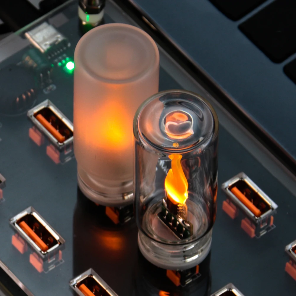 5V USB LEDフラッシュキャンドルライト電球 車内装飾ライト 車内雰囲気ランプ ナイトライト ホリデーホーム 車内装飾用