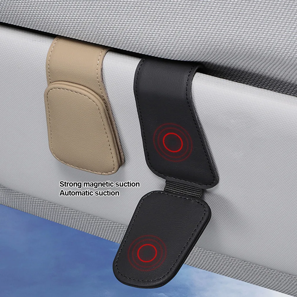 Soporte universal para gafas de sol, soporte de gafas de cuero, soporte magnético multifunción, accesorios para automóviles