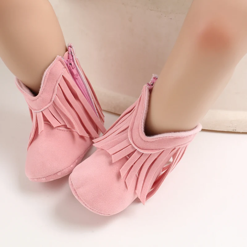 Botas de neve grossas para bebês de inverno com pelúcia, sapatos de algodão peludo rosa fofos, quentes e antiderrapantes, confortáveis, sapatos de caminhada para bebês