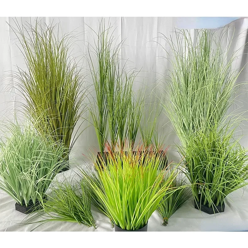 Casquillos de hierba pequeños simulados para decorar pastizales falsos, cañas simuladas, hierba de cebolla y plantas verdes falsas, decoración del hogar