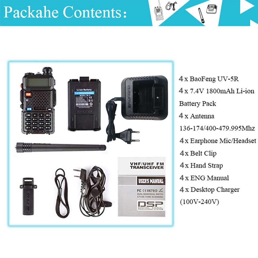 4PCS Baofeng UV-5R 5W/8W Walkie Talkie Long Range Walkie Talkie FM Handliche Transceiver Tragbare ham Radio Walkie Talkie
