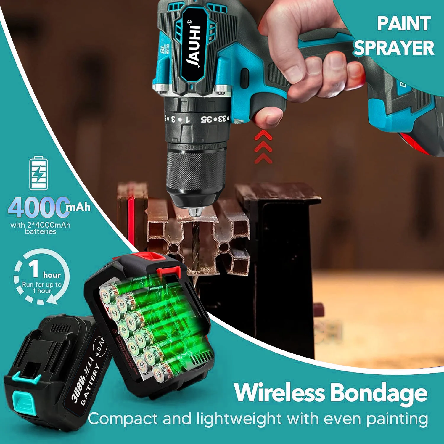 Шуруповерт электрический бесщеточный мощный, 13 мм, 2 скорости, 35 + 3