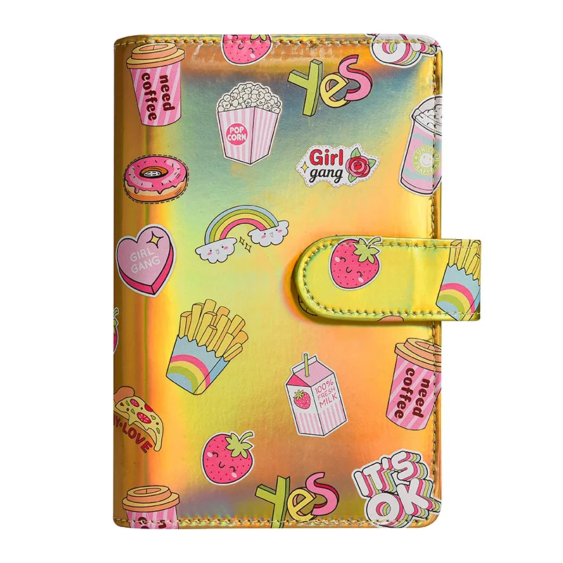 A6 เติม 6 แหวนหนัง Faux Budget Binder,MINI Notebook Binder สําหรับ A6 ฟิลเลอร์กระดาษ, การ์ตูนน่ารักแฟชั่น Binder