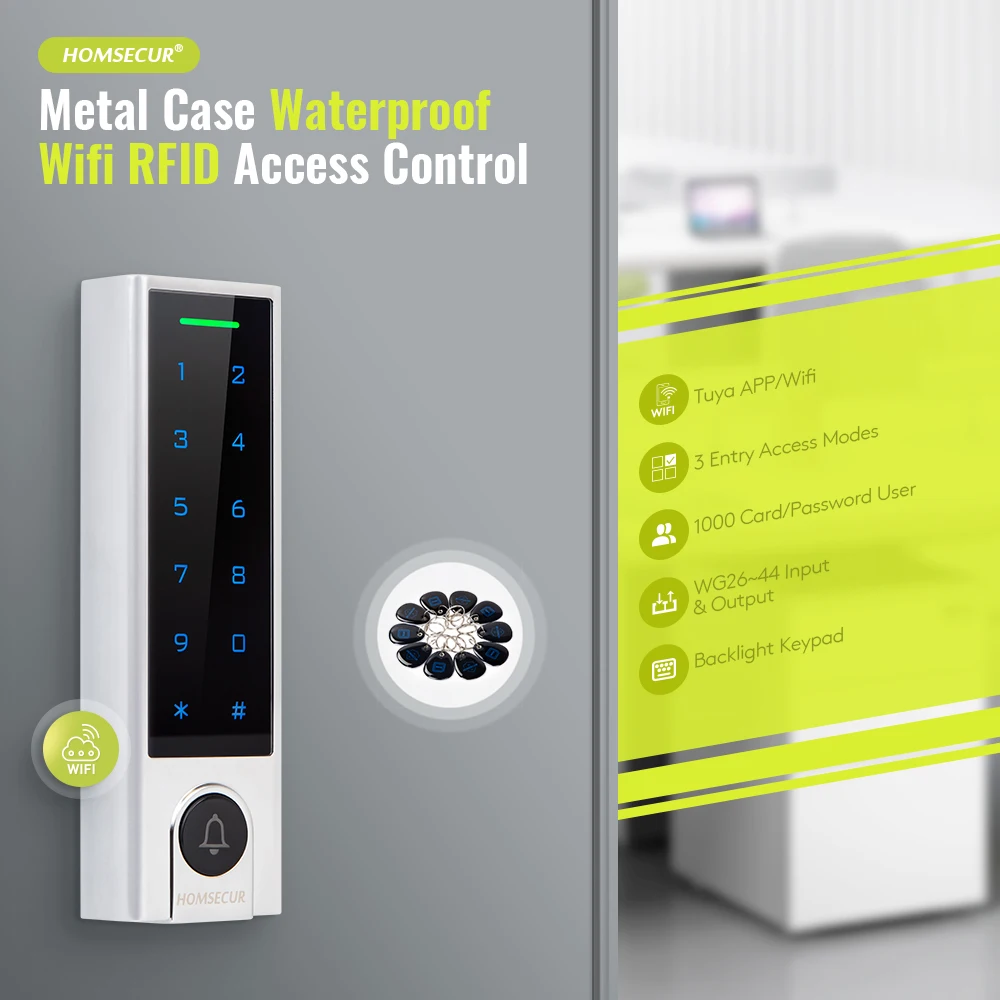 10 Buah Kunci RFID 125KHz + Aplikasi Tuya Kata Sandi WIFI Kontrol Akses Pintu IP66 Alarm Anti-rusak WG26 ~ 44 untuk Keamanan Rumah/Kantor