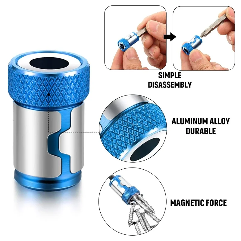 Punte per cacciavite ad anello magnetico in lega con anello magnetico universale da 6,35 mm Anello magnetico per punta da trapano con magnetizzatore forte anticorrosione