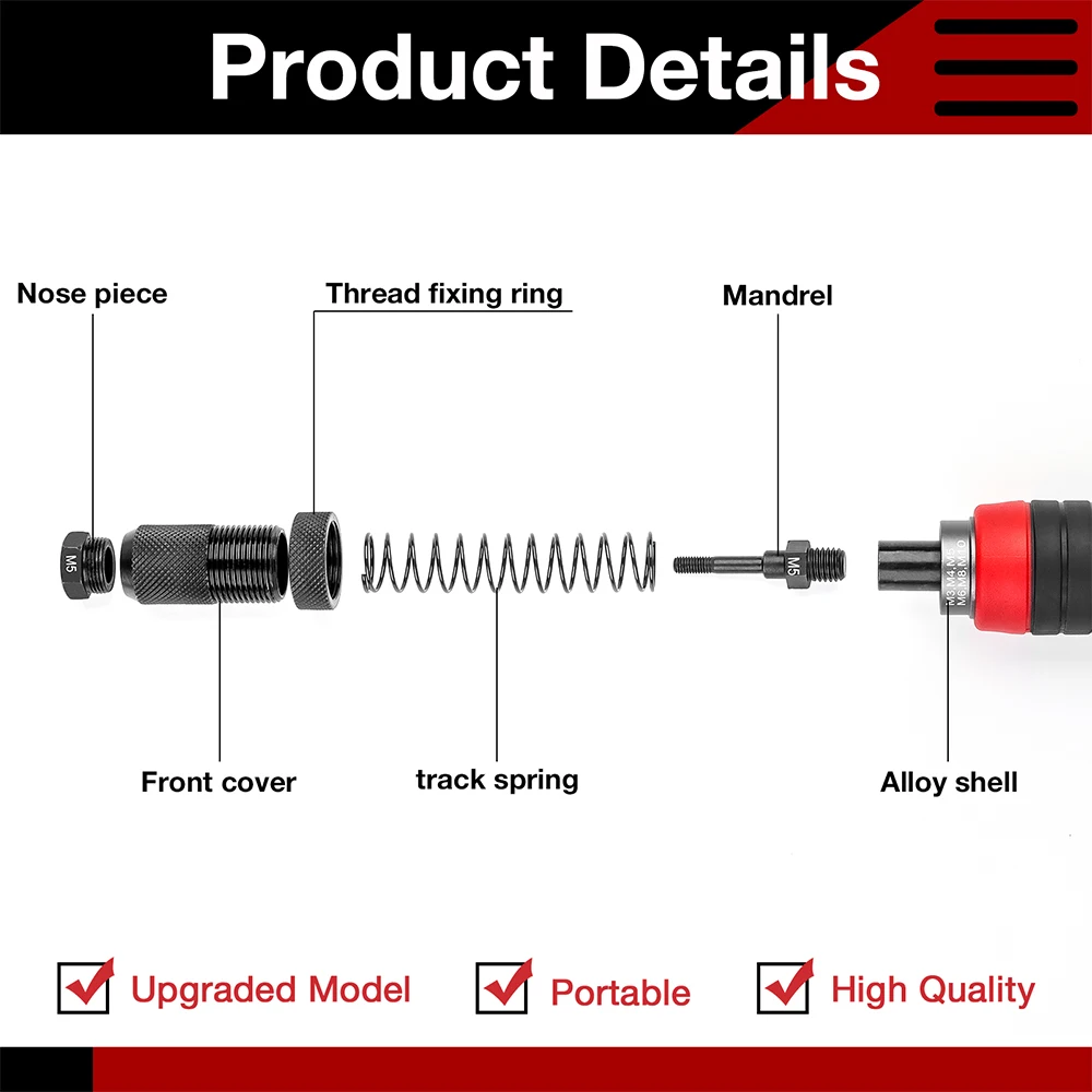 Pistolet à riveter électrique (M3 M4 M5 M6 M8 M10) pistolet à riveter sans fil domestique, outil de rivetage rapide de qualité industrielle, machine à riveter avec foret de 3 à 12 mm et boîte à outils