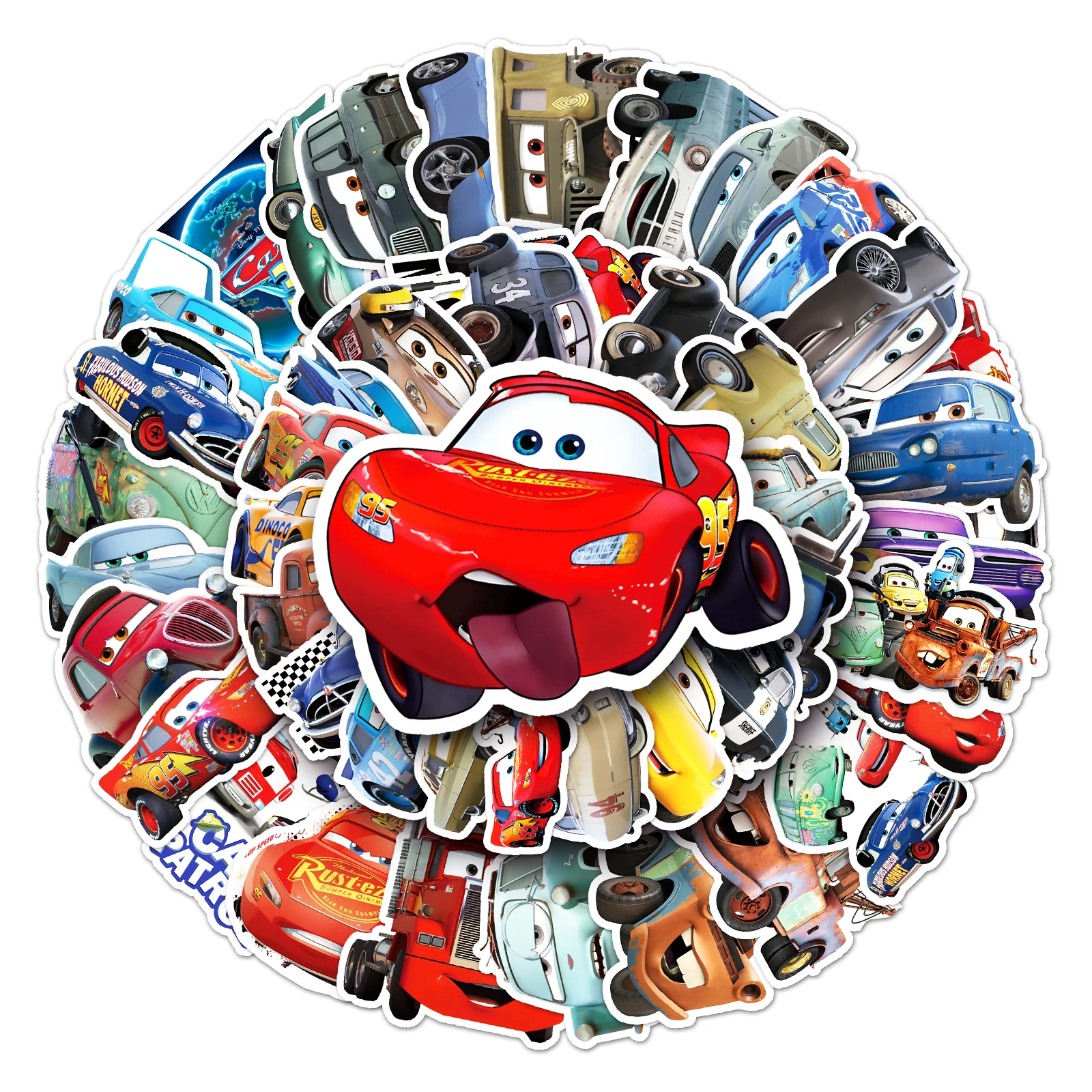 10/50 Uds pegatinas de coches de dibujos animados relámpago McQueen calcomanía Graffiti equipaje monopatín equipaje teléfono pegatinas de dibujos animados juguete de regalo para niños
