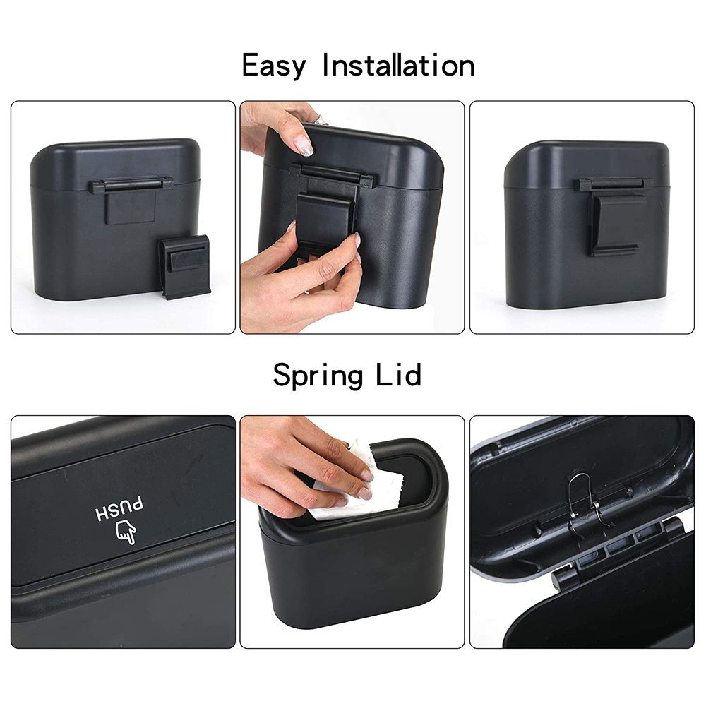 Mini cubo de basura colgante portátil para coche, cubo de basura con tapa, para coche, oficina, hogar, accesorios de cubo de almacenamiento automático