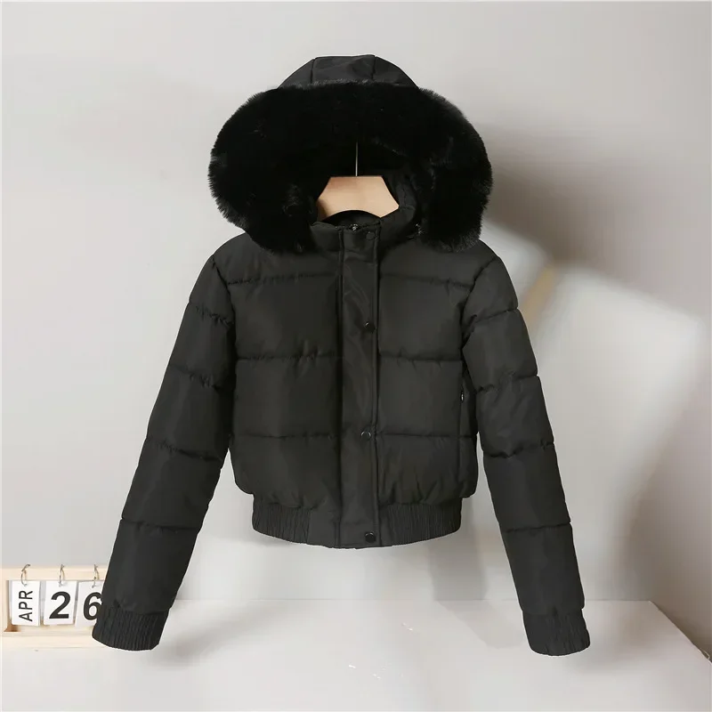 2024 Quilted Hoodedลงเสื้อแจ็คเก็ตสตรีฤดูหนาวผ้าฝ้ายหนาCoat Warmเบเกอรี่Coats Big Fur CollarหลวมCoat