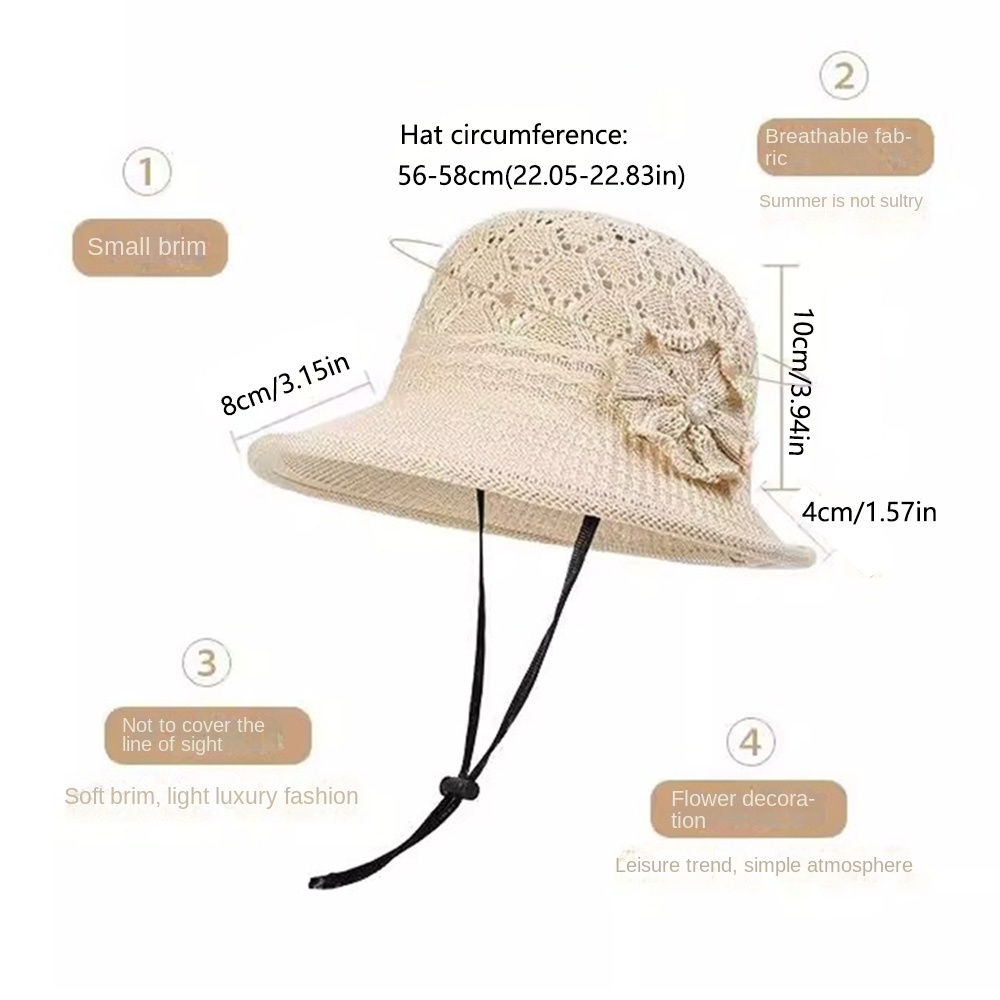 Sun Protection Flower Pearl Woven Hat Breathable Braided Flower Sun Hat Adjustable Foldable Knit Fisherman Cap Beach