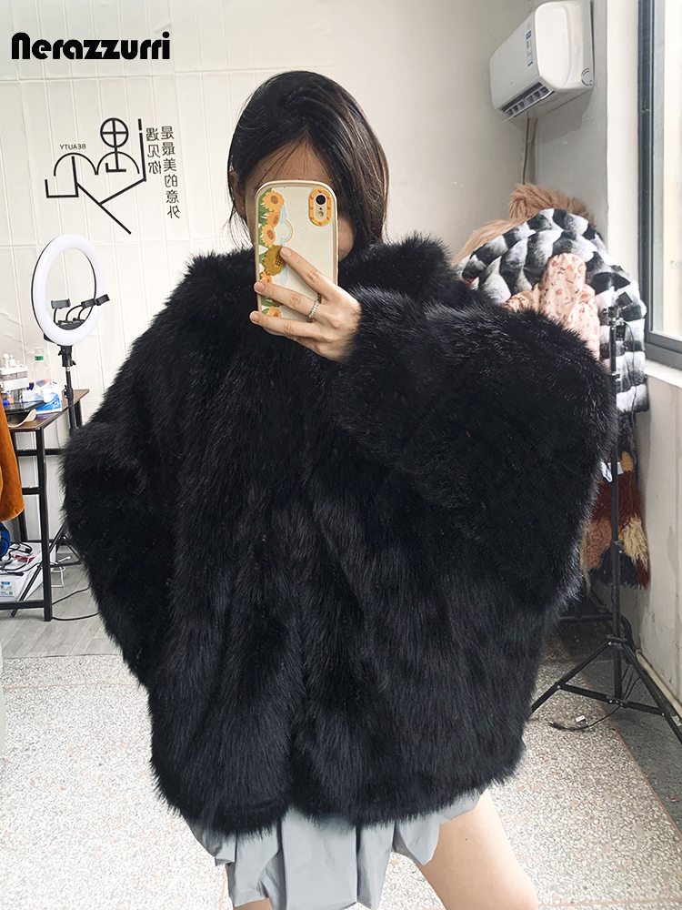 Nerazzurri-Manteau en Fausse Fourrure pour Femme, Blanc et Noir, Chaud et Décontracté, avec Capuche, Collection Automne et Hiver, 2023