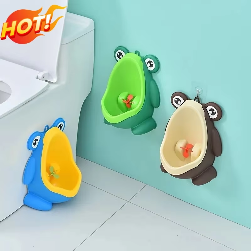 Orinal de entrenamiento con orinal de rana bonito para niño con objetivo de puntería divertido, entrenador de urinario para inodoro, soporte para niños, orina Vertical para niños pequeños